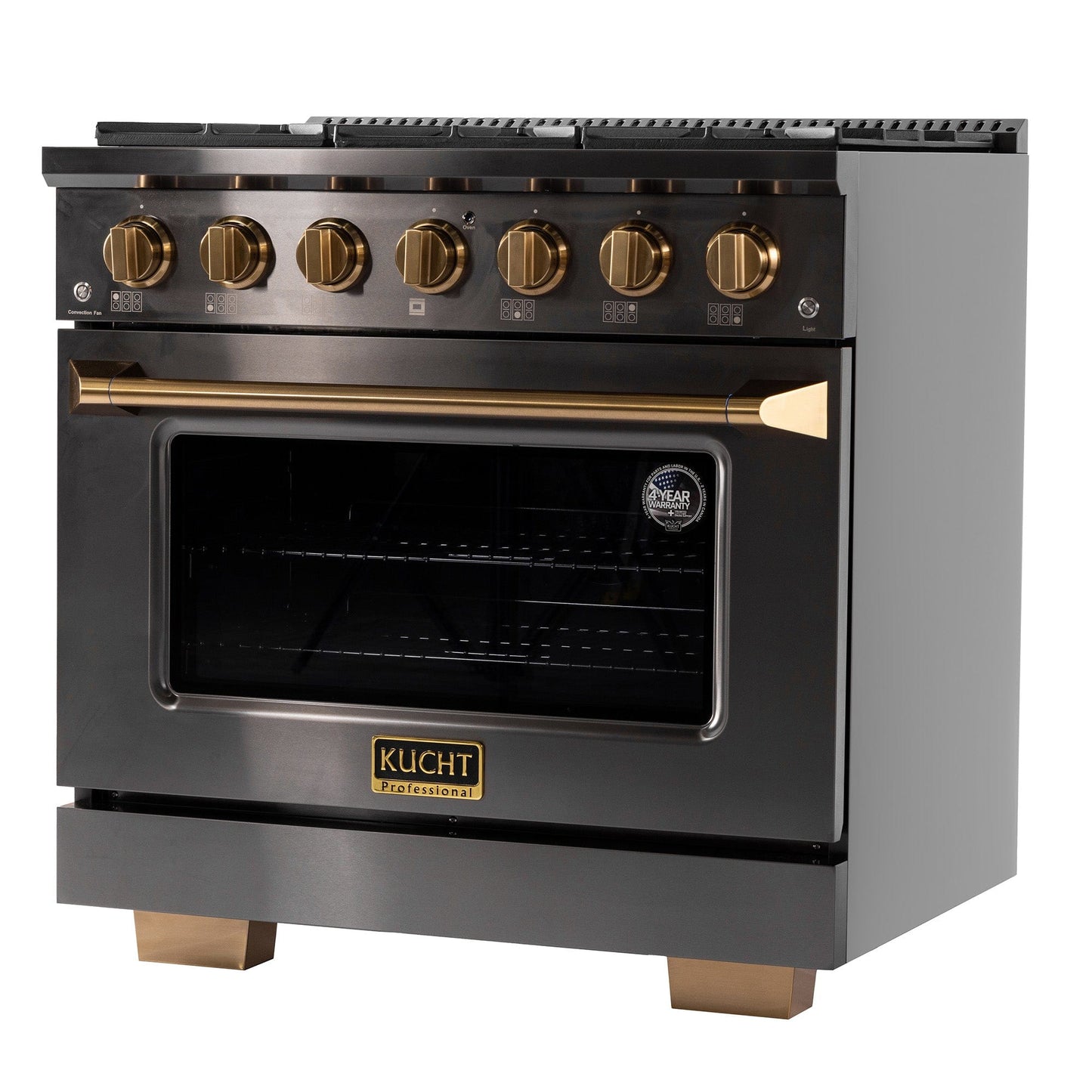Kucht Gemstone Professional 36 in. 5.2 cu. ft. Natural Gas Range with Sealed Burners and Convection Oven in Titanium Stainless Steel KEG363