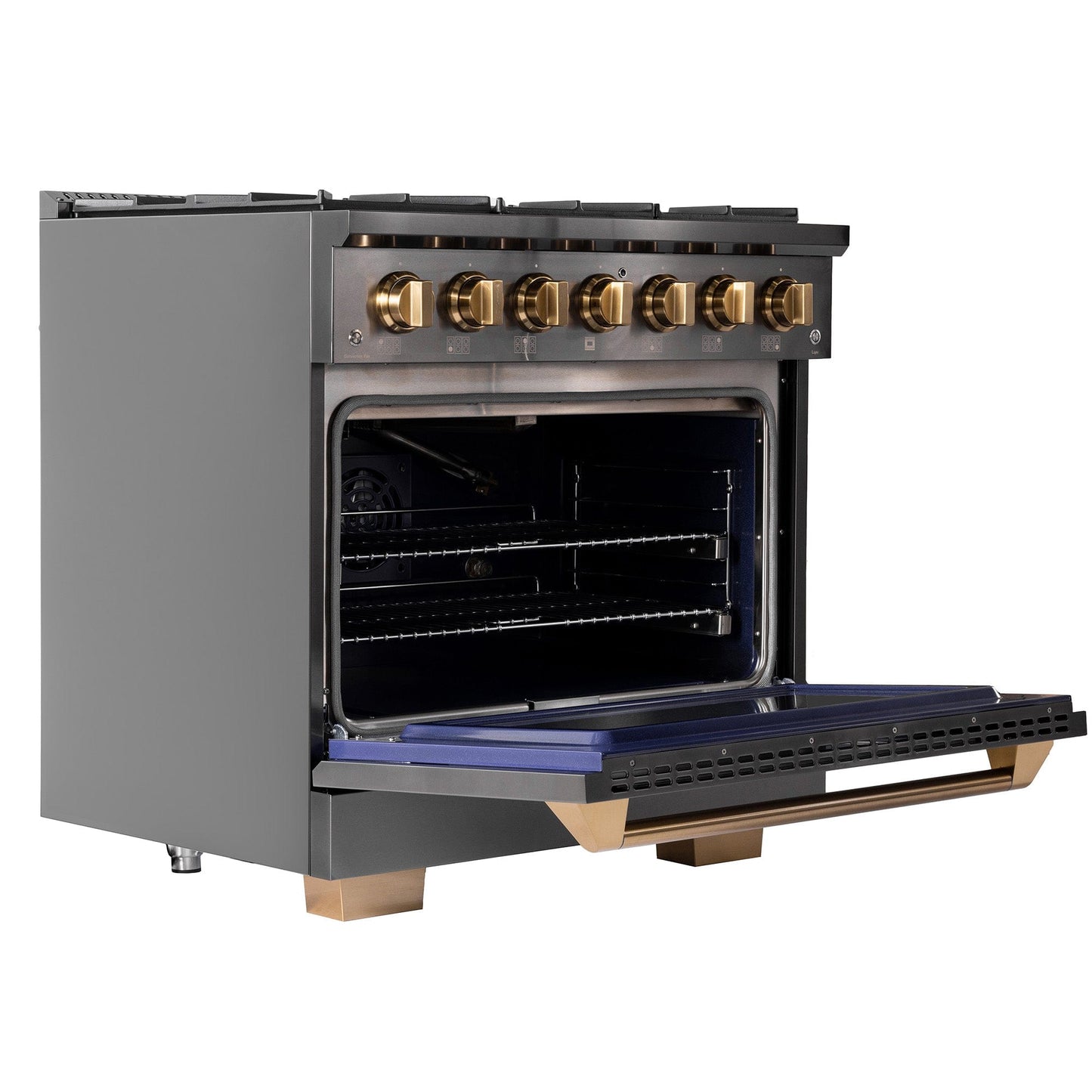 Kucht Gemstone Professional 36 in. 5.2 cu. ft. Propane Gas Range with Sealed Burners and Convection Oven in Titanium Stainless Steel KEG363/LP
