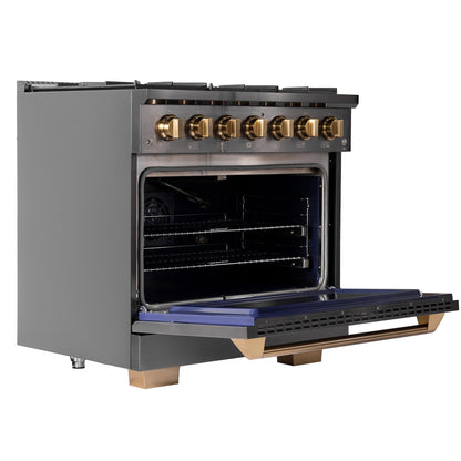 Kucht Gemstone Professional 36 in. 5.2 cu. ft. Propane Gas Range with Sealed Burners and Convection Oven in Titanium Stainless Steel KEG363/LP