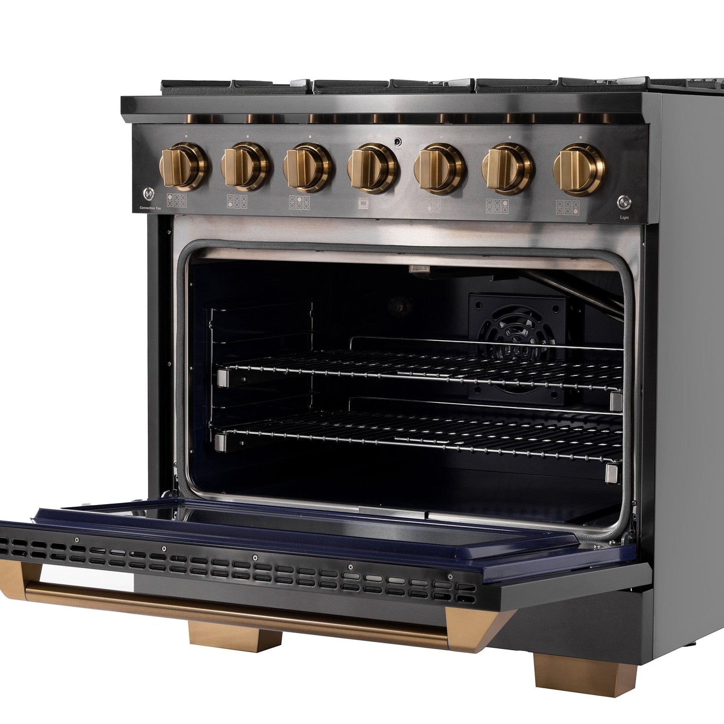 Kucht Gemstone Professional 36 in. 5.2 cu. ft. Propane Gas Range with Sealed Burners and Convection Oven in Titanium Stainless Steel KEG363/LP