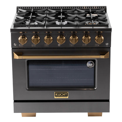Kucht Gemstone Professional 36 in. 5.2 cu. ft. Propane Gas Range with Sealed Burners and Convection Oven in Titanium Stainless Steel KEG363/LP