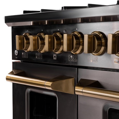 Kucht Gemstone Professional 48 in. 6.7 cu. ft. Natural Gas Range with Sealed Burners, Griddle/Grill and Two Ovens - One Convection - in Titanium Stainless Steel KEG483