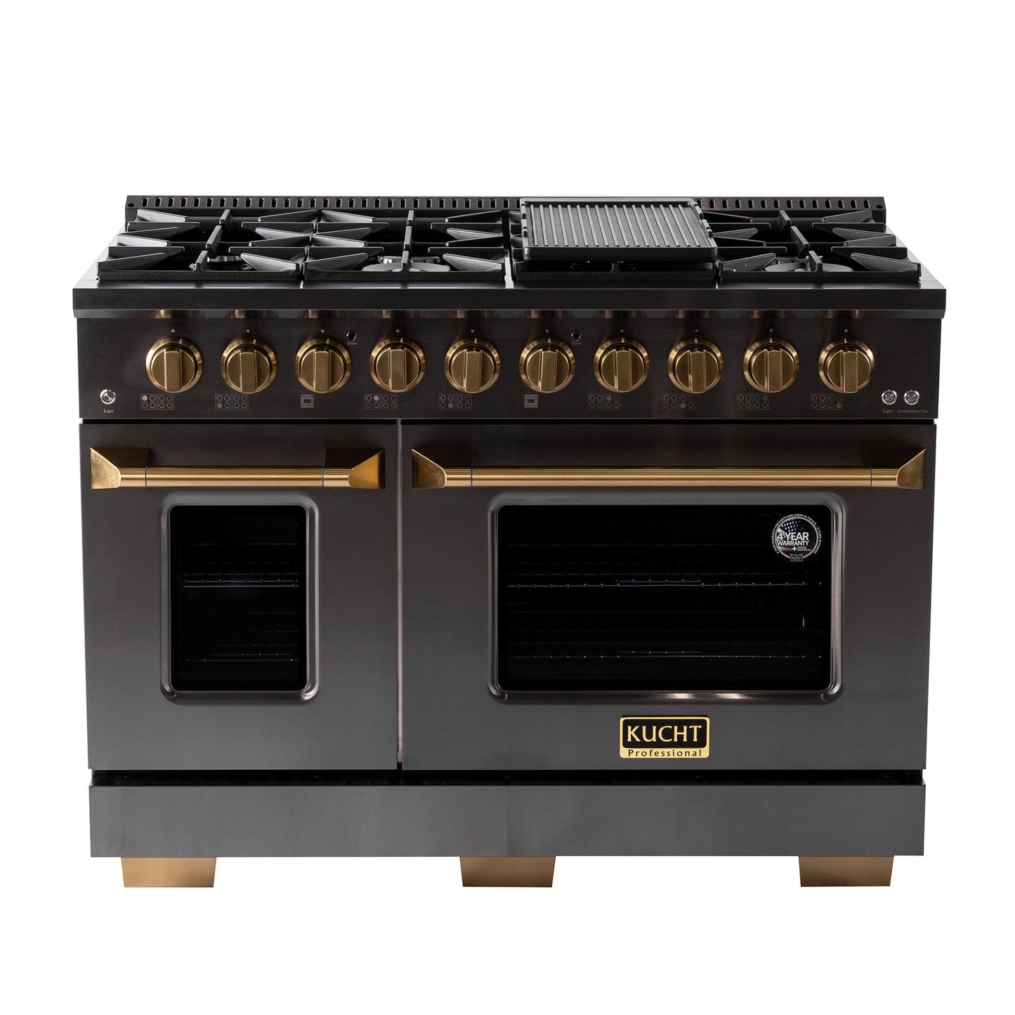 Kucht Gemstone Professional 48 in. 6.7 cu. ft. Natural Gas Range with Sealed Burners, Griddle/Grill and Two Ovens - One Convection - in Titanium Stainless Steel KEG483