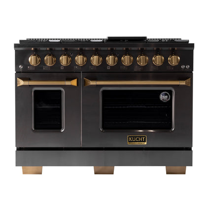 Kucht Gemstone Professional 48 in. 6.7 cu. ft. Natural Gas Range with Sealed Burners, Griddle/Grill and Two Ovens - One Convection - in Titanium Stainless Steel KEG483