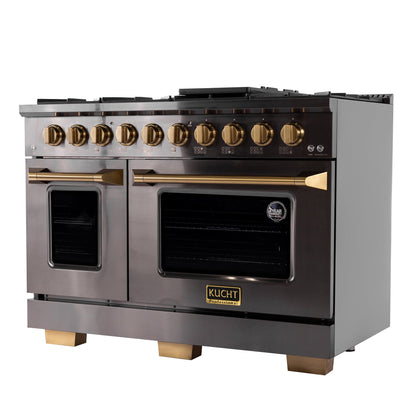Kucht Gemstone Professional 48 in. 6.7 cu. ft. Natural Gas Range with Sealed Burners, Griddle/Grill and Two Ovens - One Convection - in Titanium Stainless Steel KEG483