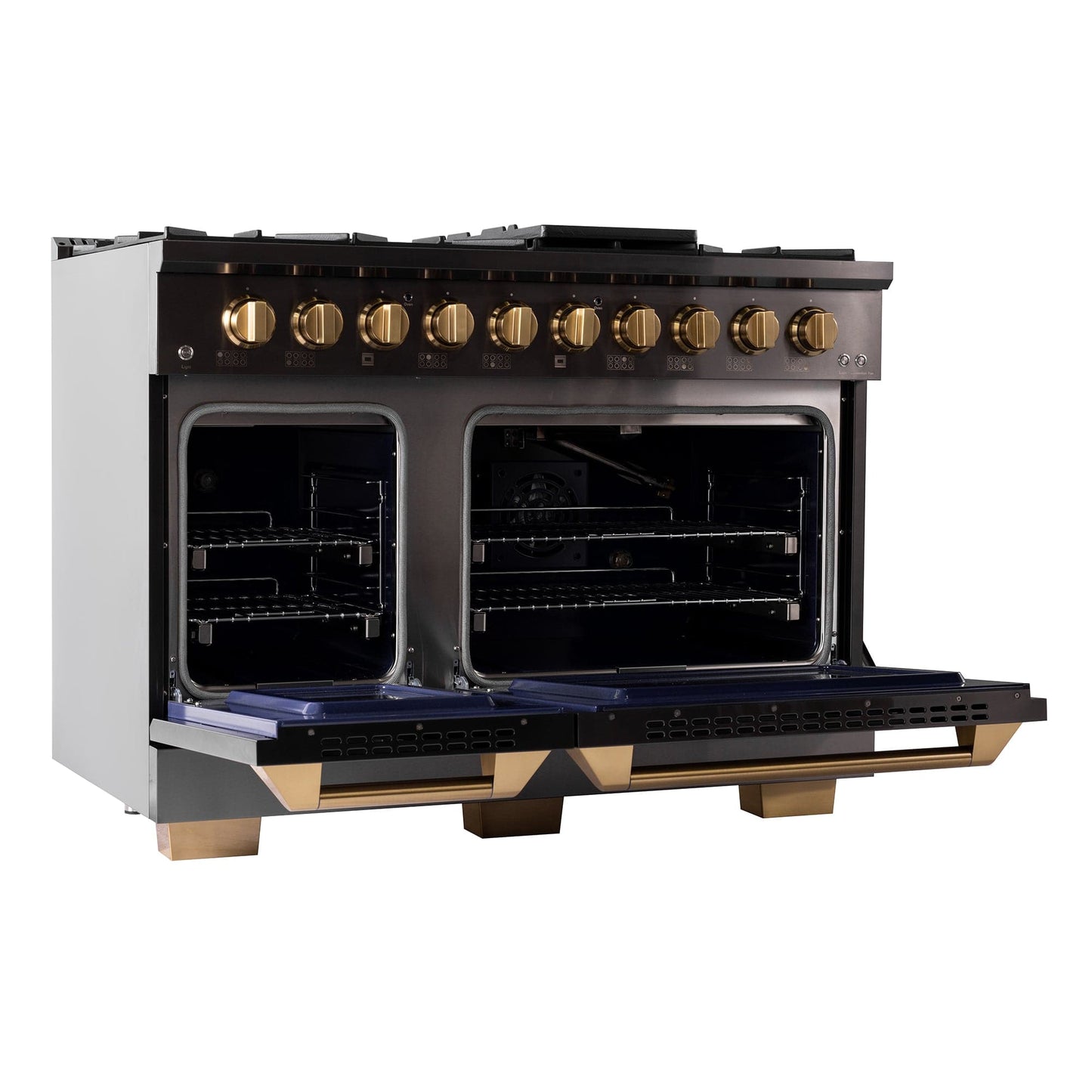 Kucht Gemstone Professional 48 in. 6.7 cu. ft. Natural Gas Range with Sealed Burners, Griddle/Grill and Two Ovens - One Convection - in Titanium Stainless Steel KEG483