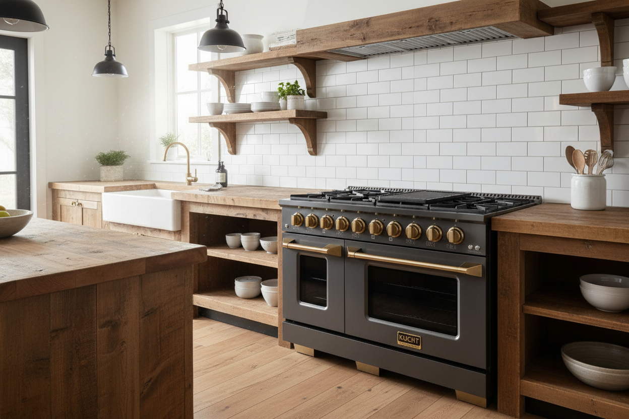 Kucht Gemstone Professional 48 in. 6.7 cu. ft. Natural Gas Range with Sealed Burners, Griddle/Grill and Two Ovens - One Convection - in Titanium Stainless Steel KEG483