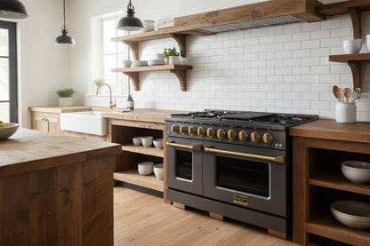 Kucht Gemstone Professional 48 in. 6.7 cu. ft. Natural Gas Range with Sealed Burners, Griddle/Grill and Two Ovens - One Convection - in Titanium Stainless Steel KEG483