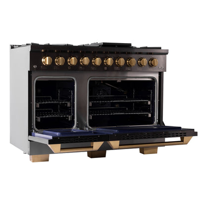 Kucht Gemstone Professional 48 in. 6.7 cu. ft. Propane Gas Range with Sealed Burners, Griddle/Grill and Two Ovens - One Convection - in Titanium Stainless Steel KEG483/LP