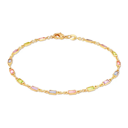 RMZ GOLD NYC 18K Gold Baguette Multi Stone Crystal Bracelet for Women- Made in Brazil