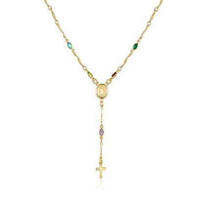 RMZ GOLD NYC 14K Gold Multicolor Virgin Mary Necklace - Made In Brazil
