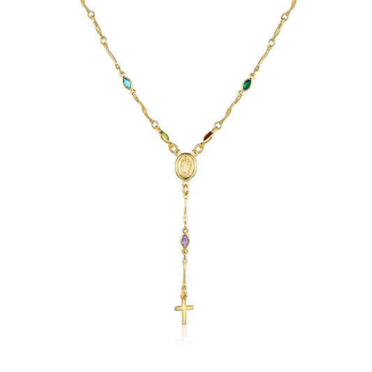 RMZ GOLD NYC 14K Gold Multicolor Virgin Mary Necklace - Made In Brazil