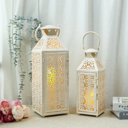 19"&14''H Moroccan Decorative Metal Candle Holders with Hollow Pattern