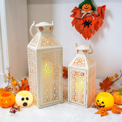 19"&14''H Moroccan Decorative Metal Candle Holders with Hollow Pattern
