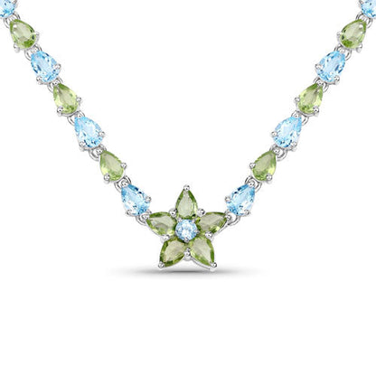 29.48 Carat Genuine Blue Topaz and Peridot .925 Sterling Silver Necklace