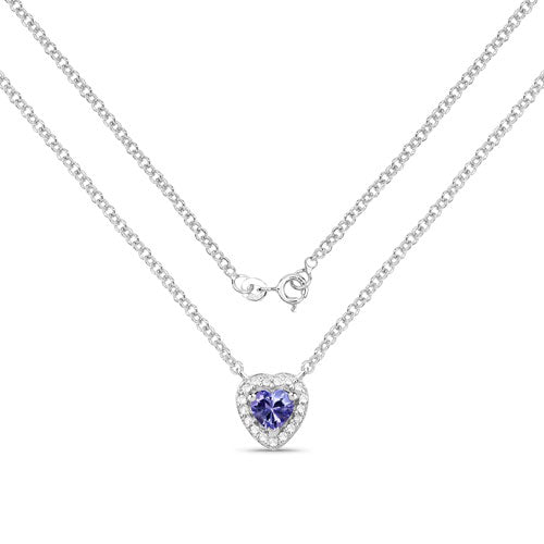 0.55 Carat Genuine Tanzanite and White Topaz .925 Sterling Silver Necklace