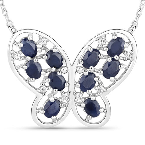 2.16 Carat Genuine Blue Sapphire and White Zircon .925 Sterling Silver Necklace