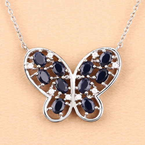 2.16 Carat Genuine Blue Sapphire and White Zircon .925 Sterling Silver Necklace