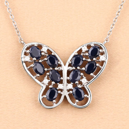 2.16 Carat Genuine Blue Sapphire and White Zircon .925 Sterling Silver Necklace