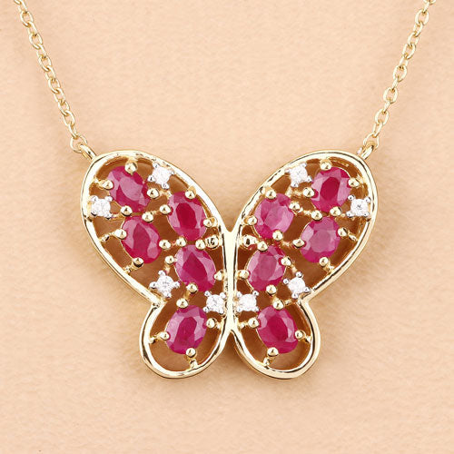 2.36 Carat Genuine Ruby and White Zircon .925 Sterling Silver Necklace