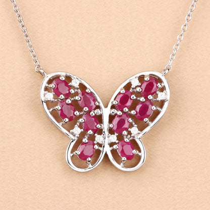 2.36 Carat Genuine Ruby and White Zircon .925 Sterling Silver Necklace