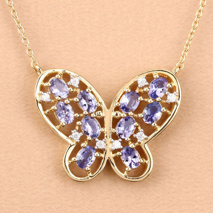 1.86 Carat Genuine Tanzanite and White Zircon .925 Sterling Silver Necklace