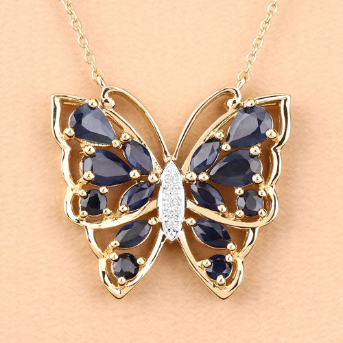 2.94 Carat Genuine Blue Sapphire and White Zircon .925 Sterling Silver Necklace