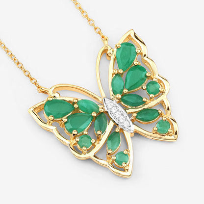 2.60 Carat Genuine Emerald and White Zircon .925 Sterling Silver Necklace