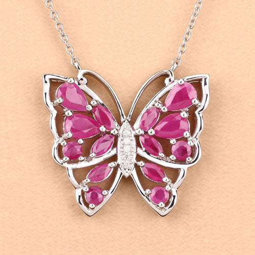 2.88 Carat Genuine Ruby and White Zircon .925 Sterling Silver Necklace