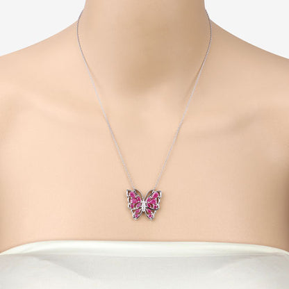 2.88 Carat Genuine Ruby and White Zircon .925 Sterling Silver Necklace
