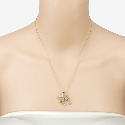 0.51 Carat Genuine Emerald and White Zircon .925 Sterling Silver Necklace