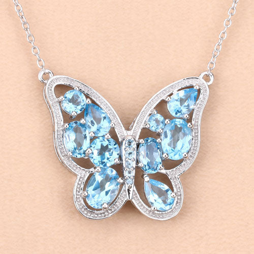 5.54 Carat Genuine Swiss Blue Topaz .925 Sterling Silver Necklace