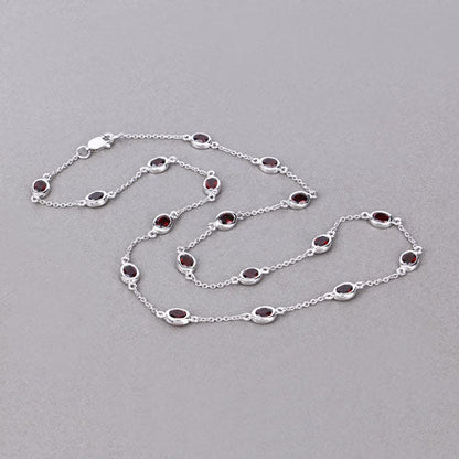 8.10 Carat Genuine Garnet .925 Sterling Silver Necklace