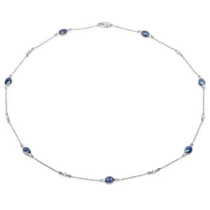6.43 Carat Genuine Blue Sapphire and White Diamond .925 Sterling Silver Necklace
