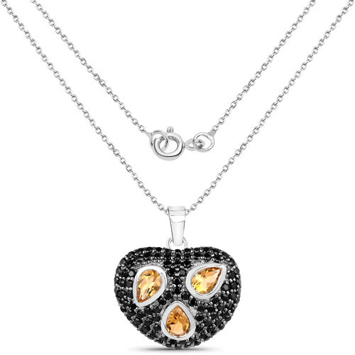 3.19 Carat Genuine Citrine and Black Spinel .925 Sterling Silver Pendant