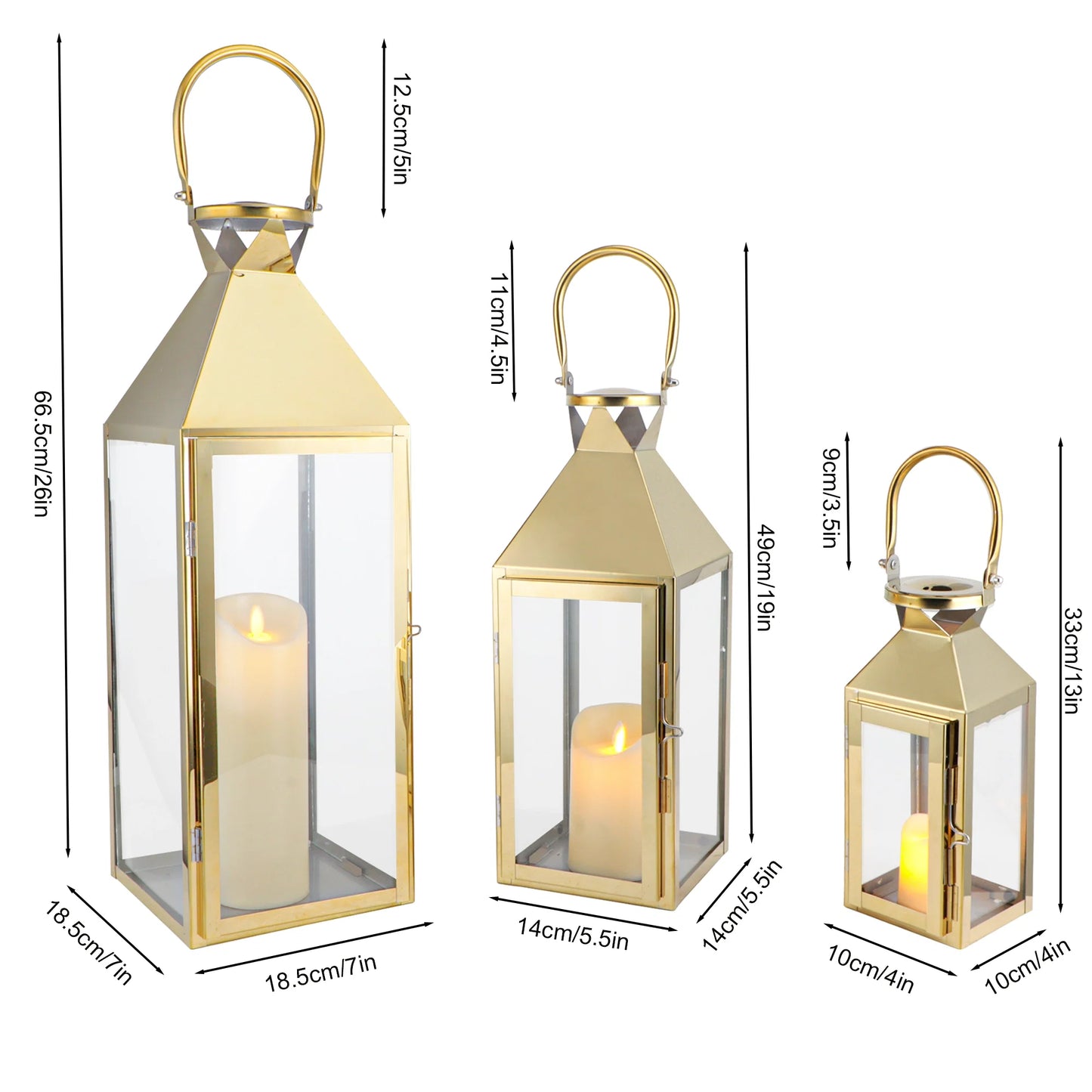 26"&19"& 13" High Elegant Candle Lantern Metal Lanterns for Versatile Indoor & Outdoor