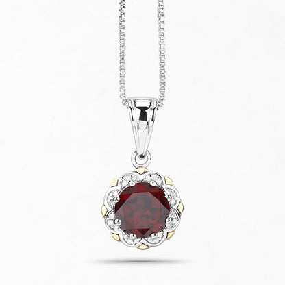 2.32 Carat Genuine Garnet and White Diamond 14K Yellow Gold with .925 Sterling Silver Pendant