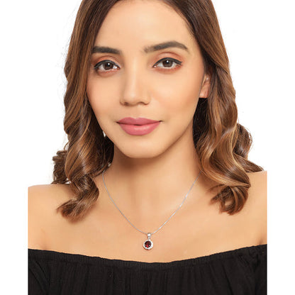 2.32 Carat Genuine Garnet and White Diamond 14K Yellow Gold with .925 Sterling Silver Pendant