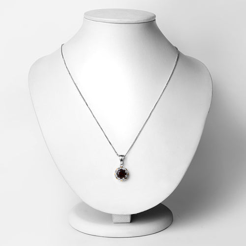 2.32 Carat Genuine Garnet and White Diamond 14K Yellow Gold with .925 Sterling Silver Pendant