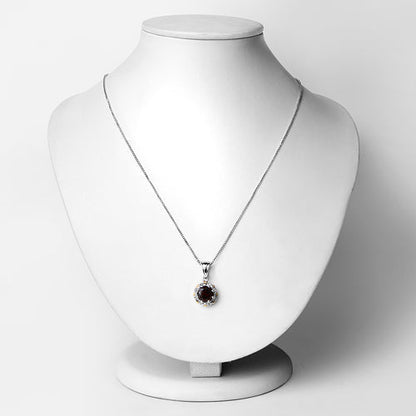 2.32 Carat Genuine Garnet and White Diamond 14K Yellow Gold with .925 Sterling Silver Pendant