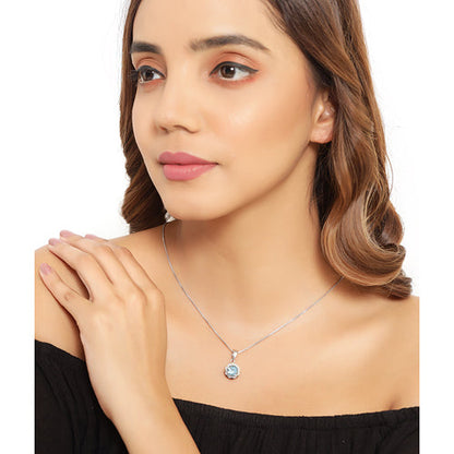 2.32 Carat Genuine Swiss Blue Topaz and White Diamond 14K Yellow Gold with .925 Sterling Silver Pendant