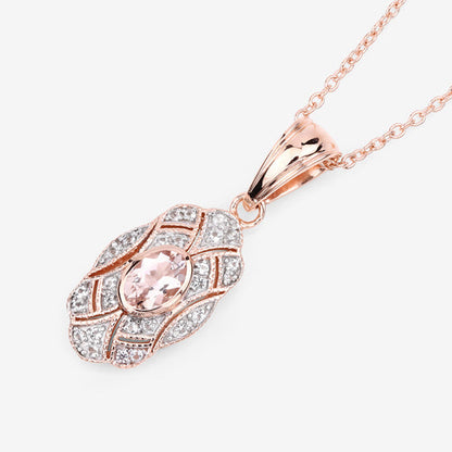 0.52 Carat Genuine Morganite and White Topaz .925 Sterling Silver Pendant