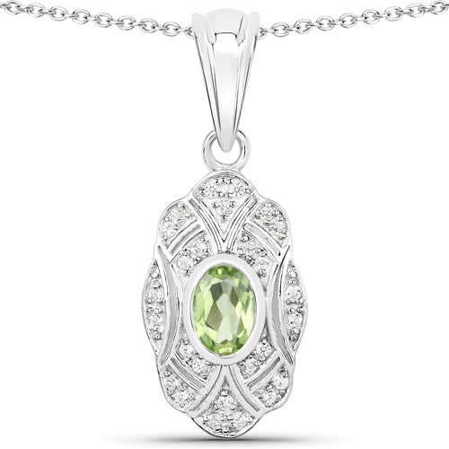 0.55 Carat Genuine Peridot and White Topaz .925 Sterling Silver Pendant