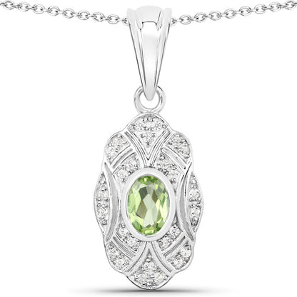 0.55 Carat Genuine Peridot and White Topaz .925 Sterling Silver Pendant