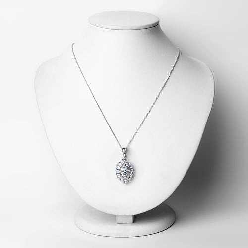 1.89 Carat Genuine Aquamarine and White Topaz .925 Sterling Silver Pendant