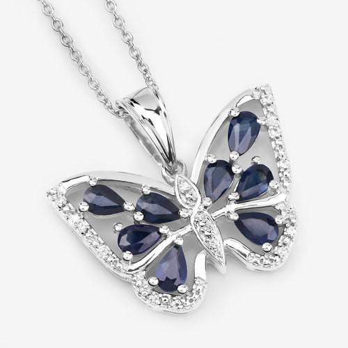 1.67 Carat Genuine Blue Sapphire and White Zircon .925 Sterling Silver Pendant