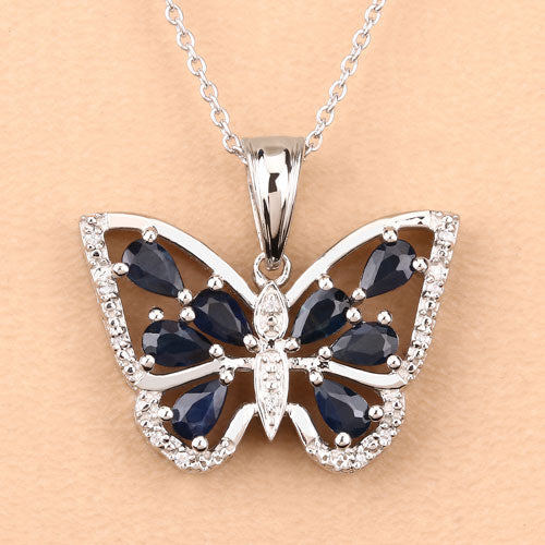 1.67 Carat Genuine Blue Sapphire and White Zircon .925 Sterling Silver Pendant