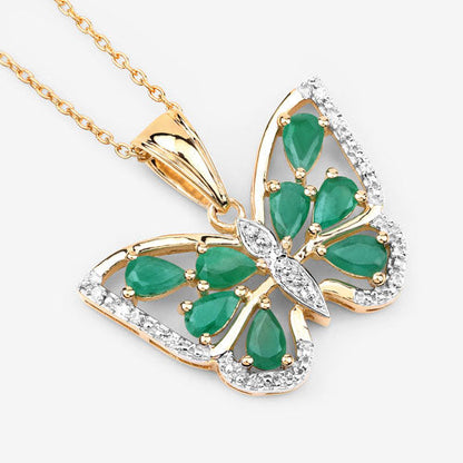 1.91 Carat Genuine Emerald and White Zircon .925 Sterling Silver Pendant