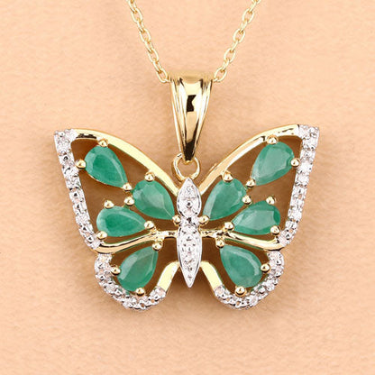 1.91 Carat Genuine Emerald and White Zircon .925 Sterling Silver Pendant