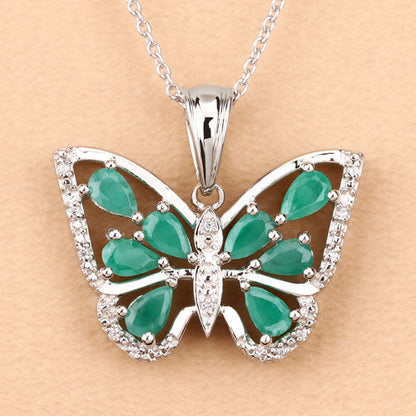 1.91 Carat Genuine Emerald and White Zircon .925 Sterling Silver Pendant